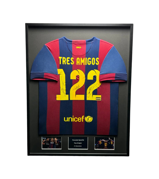 Tres Amigos FC Barcelona 14/15 ingelijst thuis shirt