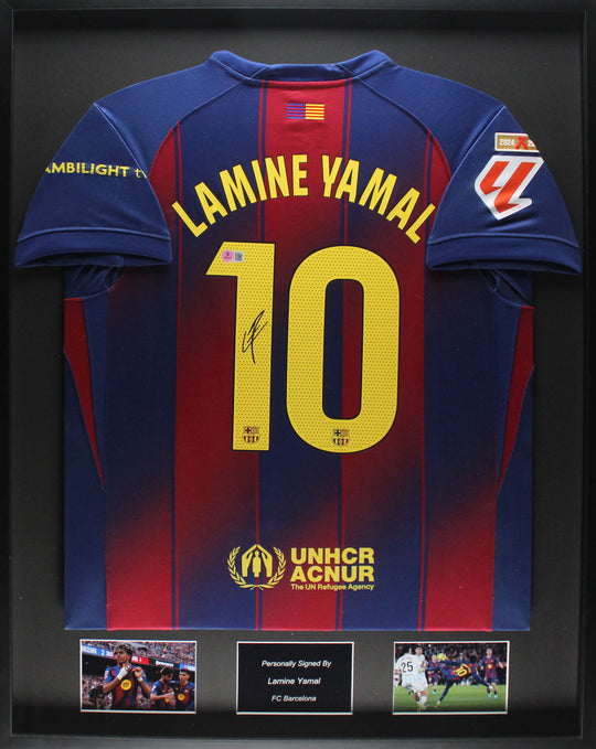 Camiseta local enmarcada de Lamine Yamal, FC Barcelona 25/26