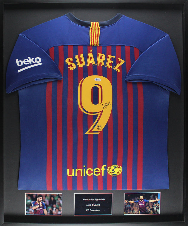 Luis Suarez FC Barcelona 15/16 ingelijst thuis shirt